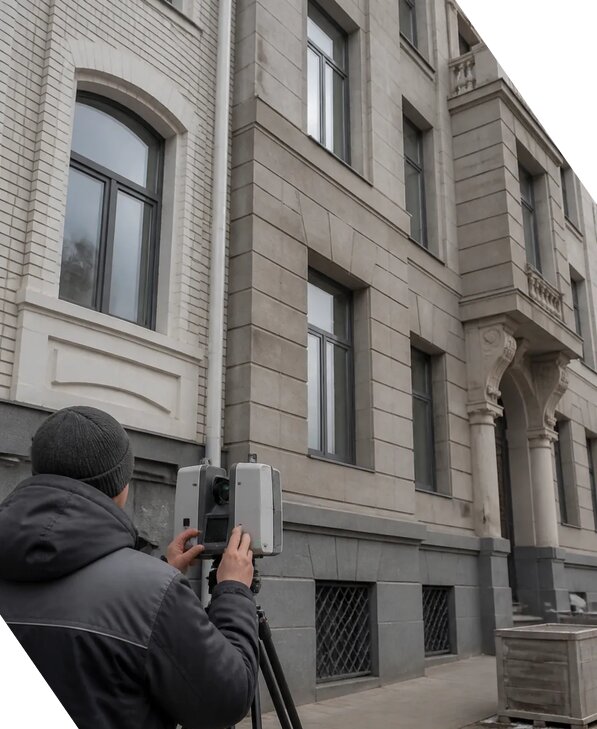 Лазерное сканирование фасадов зданий для обследования в Артёме